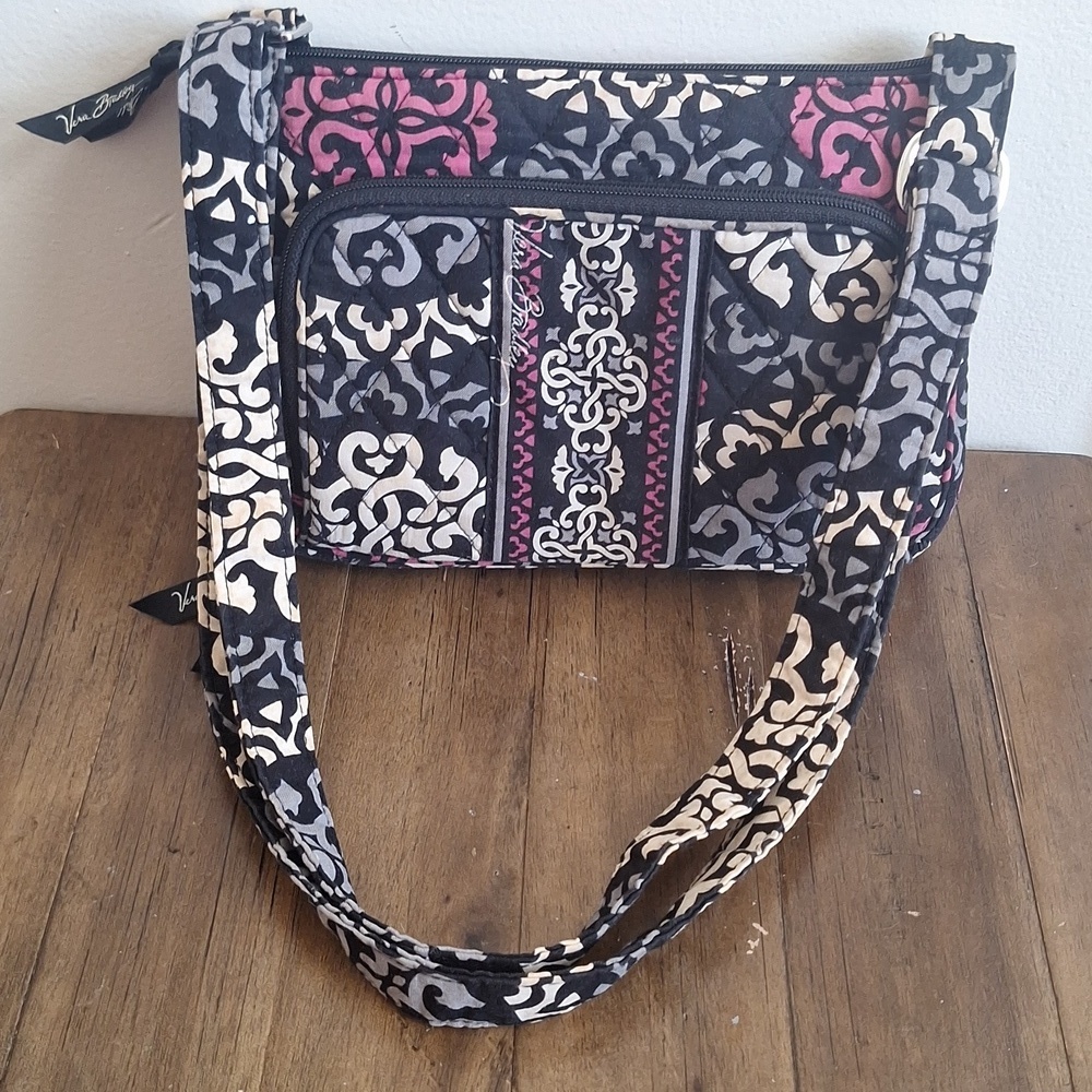 Vera Bradley Scroll Medallion Little Crossbody Bag Retired Pattern Black Purple